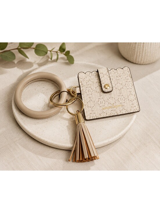 Nanette Lepore Handbags - Nanette Lepore Beige Monogram Card Holder Keychain with Tassel Ring